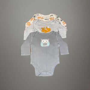 Lot Of 3 HB Bodysuits Baby Boy 3-6 Months Owl Fox Animals Fall Autumn Longsleeve
